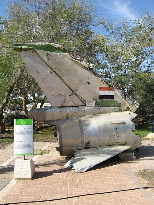 Wreckage from an Egyptian Sukhoi Su-7 shot down over the Sinai on 6 October, on display at the Israeli Air Force Museum