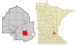 伊代纳在亨内平县及明尼苏达州的位置（以红色标示）