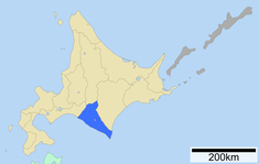 Kaart van Hokkaido met Hidaka gemarkeerd