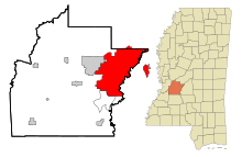Obszary włączone i nieposiadające osobowości prawnej w Hinds County Mississippi Jackson Highlighted.svg