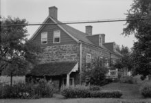 HABS photo from 1938 Historic American Buildings Survey Nathaniel R. Ewan, Photographer July 19, 1938 EXTERIOR - SOUTHWEST ELEVATION - Abraham Van Duyne House, State Route 32, Montville, Morris County HABS NJ,14-MONVI,1-1.tif