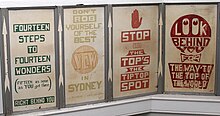 Historic tourist signs for the pylon lookout, from Rentoul's 'All Australian Exhibition', 1948 - 1971 Historic Tourist Signs for Sydney Harbour Bridge, jjron, 02.12.2010.jpg
