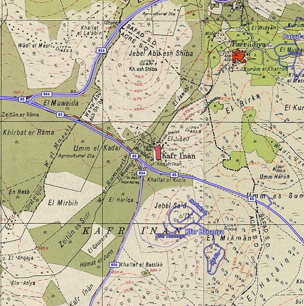 File:Historical map series for the area of Kafr 'Inan (1940s with modern overlay).jpg
