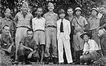 Members of the Viet Minh standing together with members of the OSS.