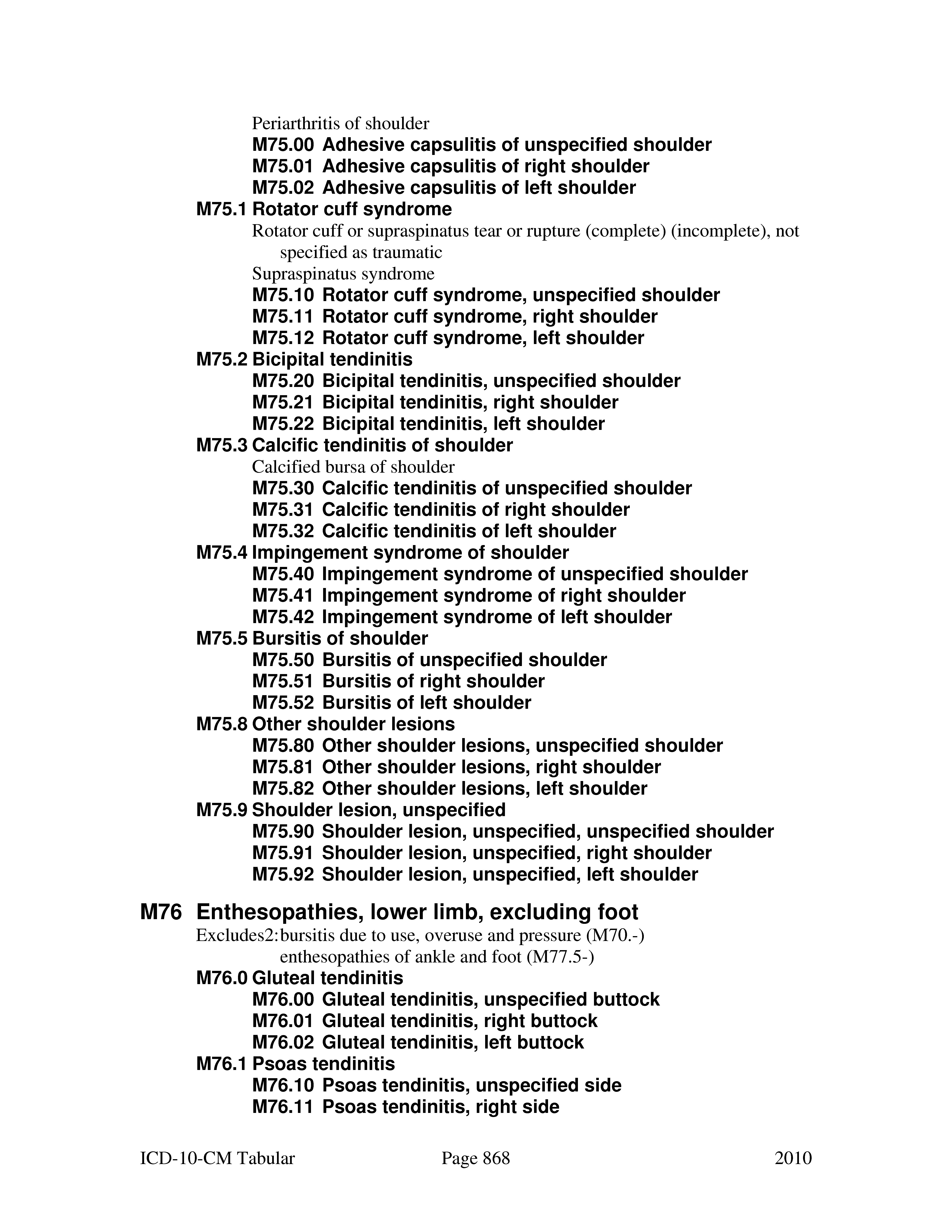 icd 10 left shoulder adhesive capsulitis