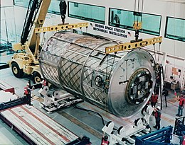 The cancelled Habitation module under construction at Michoud in 1997 ISS Habitation module.jpg