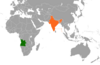 Location map for Angola and India.