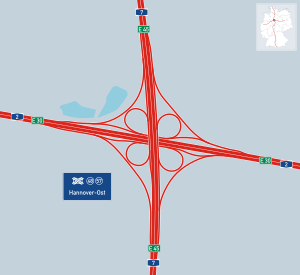 Übersichtskarte Autobahnkreuz Hannover-Ost