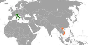 Mapa indicando localização da Itália e do Vietnã.