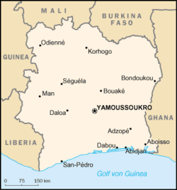 ブアケ（Bouaké）の位置の位置図