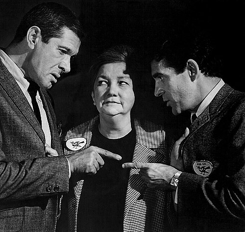 Photo of guest stars Jan Murray, Patsy Kelly and Pat Harrington from the television program The Man From U.N.C.L.E.. The three play roles of THRUSH ex
