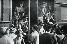 Internees on train, Slocan City, 1940s