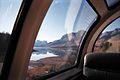 Jasper Lake and mountains as seen from the train.