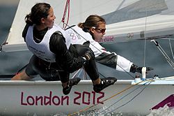 Sailors Berta Betanzos and Tara Pacheco in women's 470 class Juegos Olimpicos 470 Berta Betanzos y Tara Pacheco.jpg