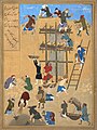 "La construcción del fuerte Khavarnaq" por Kamāl ud-Dīn Behzād Herawī, Herat c. 1494-1495, dinastía timúrida.