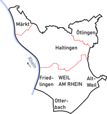 Karte zur Stadtgliederung von Weil am Rhein