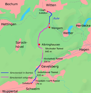 <span class="mw-page-title-main">Witten–Schwelm railway</span> Largely abandoned railway line in North Rhine-Westphalia, Germany