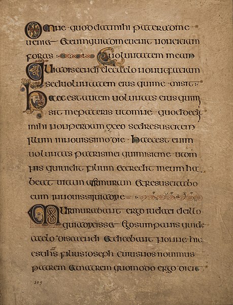 The Book of Kells, c. AD 800, is lettered in a script known as "insular majuscule", a variety of uncial script that originated in Ireland.