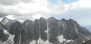 Klammerkopfs from the northwest, the second peak from the left in the foreground is the Middle Lower Klammerkopf