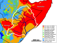 Die Klimabedingungen im Einzugsgebiet des Juba mit dem Shabelle (Mitte rechts)