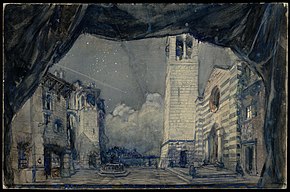 La piazzetta di un piccolo del paese litorale toscano, bozzetto di Cesare Fratino per Belfagor (1923) - Archivio Storico Ricordi ICON009515.jpg