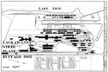 Plan of the Lackawanna Steel plant in Buffalo, New York ca. 1903, showing the various elements of an integrated steel mill Lackawanna steel plant 1903.png