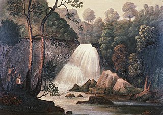Landscape with waterfall, south Wales