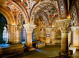 The painted crypt of San Isidoro in León, Spain has a detailed scheme illustrating Biblical stories.