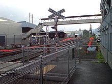 The temporary pedestrian level crossing at the former Newmarket West Station.