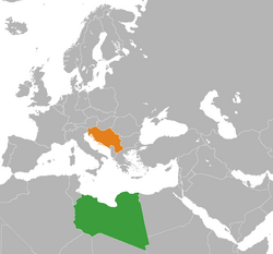 Map indicating location of Libyan Arab Jamahiriya and Yugoslavia