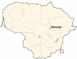 ウクメルゲの位置（リトアニア共和国）の位置図