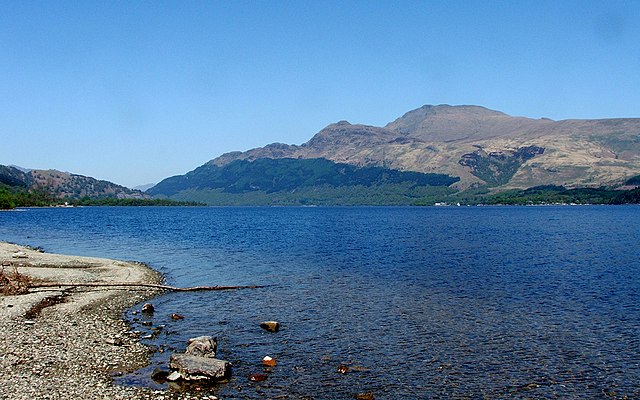 Ben Lomond looking north across Loch Lomond at the waterline