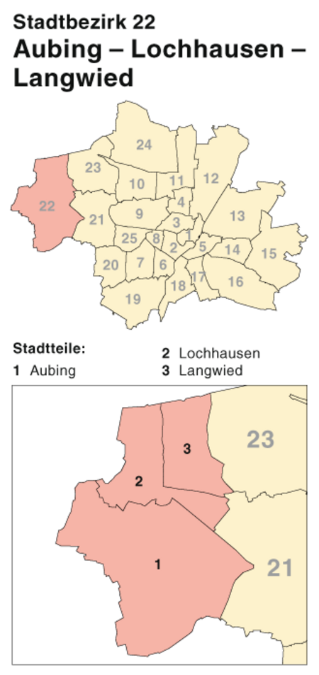 München Stadtbezirk 22 (Karte) Aubing Lochhausen Langwied (nach Stadtteilen)