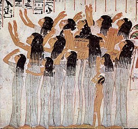 Groupe des pleureuses. Peinture sur enduit, 75 x 80 cm. Tombe de Ramose, TT55, Thèbes