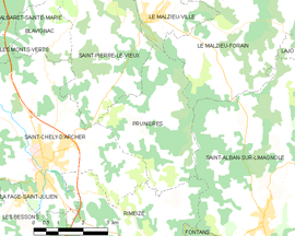 Mapa obce Prunières