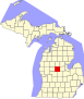 Harta statului Michigan indicând comitatul Isabella