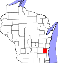 Kort over Wisconsin med Washington County markeret