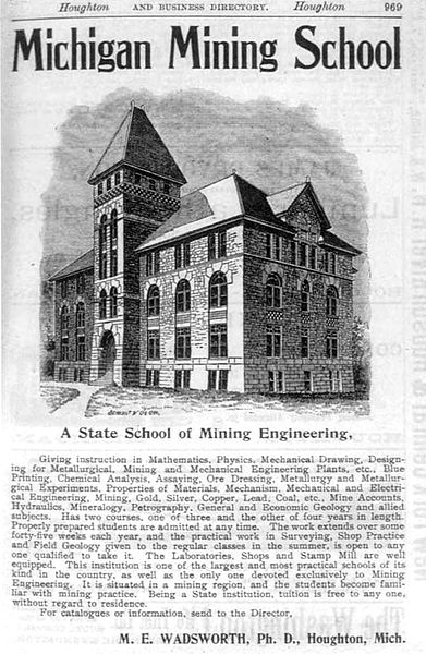 1895 advertisement for the Michigan Mining School