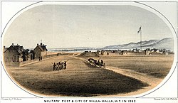 Illustration of Fort Walla Walla, 1862. Military Post and City of Walla-Walla - 1862.jpg