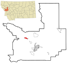 Missoula County Montana Sisällytetyt ja rekisteröimättömät alueet Frenchtown Highlighted.svg