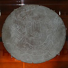 Engraved stone palette from Moundville, illustrating two horned rattlesnakes, perhaps referring to The Great Serpent of the Southeastern Ceremonial Complex Moundville Archaeological Park 64.JPG