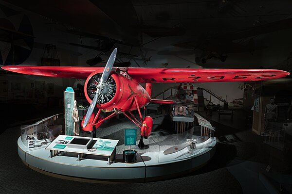 Red Lockheed Vega 5b flown by Amelia Earhart in breaking two world records.