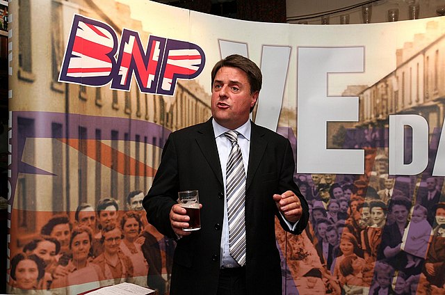 Nick Griffin at a BNP press conference in Manchester in 2009