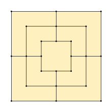 Nine men's morris starts on an empty board. Nine Men's Morris board with coordinates, modified.svg