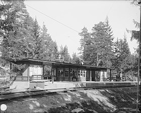 Nockeby (Nockebybanan) spårvagnshållplats i Nockeby 1931.