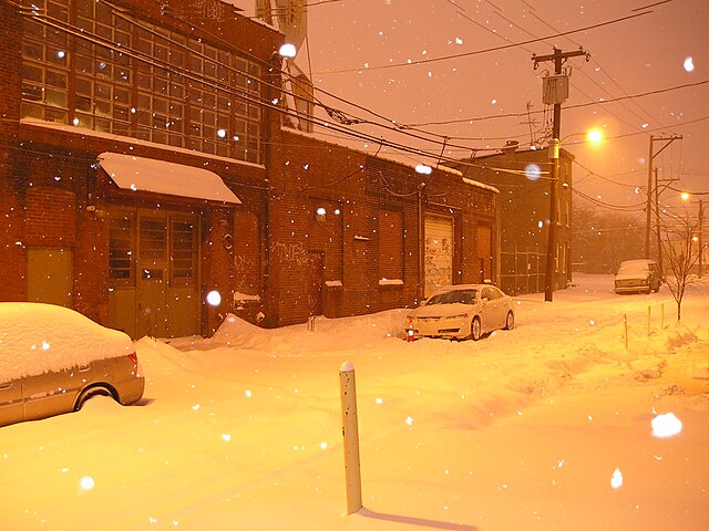 Ogden Street in North Philadelphia on a snowy night