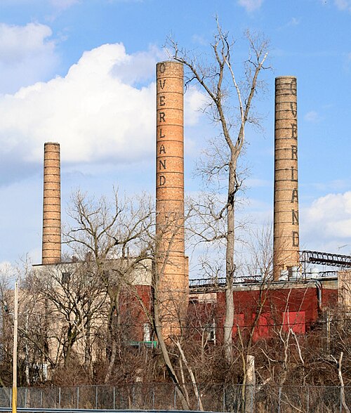 Smokestacks dating from 1910 at the Parkway Annex, Toledo Complex. The outer stacks were demolished in 2007