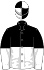 Black and white halved, halved sleeves, black and white quartered cap