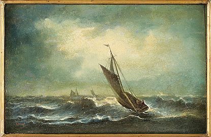 Havsmotiv med båtar 16X52 cm, Pannå i olja signerad E. S-dt.