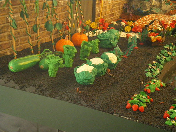 A life-size vegetable plot in James May's Paradise in Plasticine